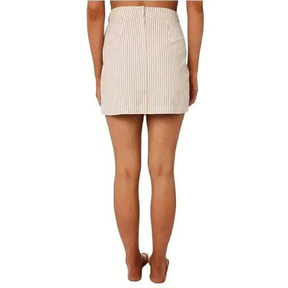 Aqua Women's White/Tan Poly/Spandex Striped Lined Skort - Picture 2 of 10